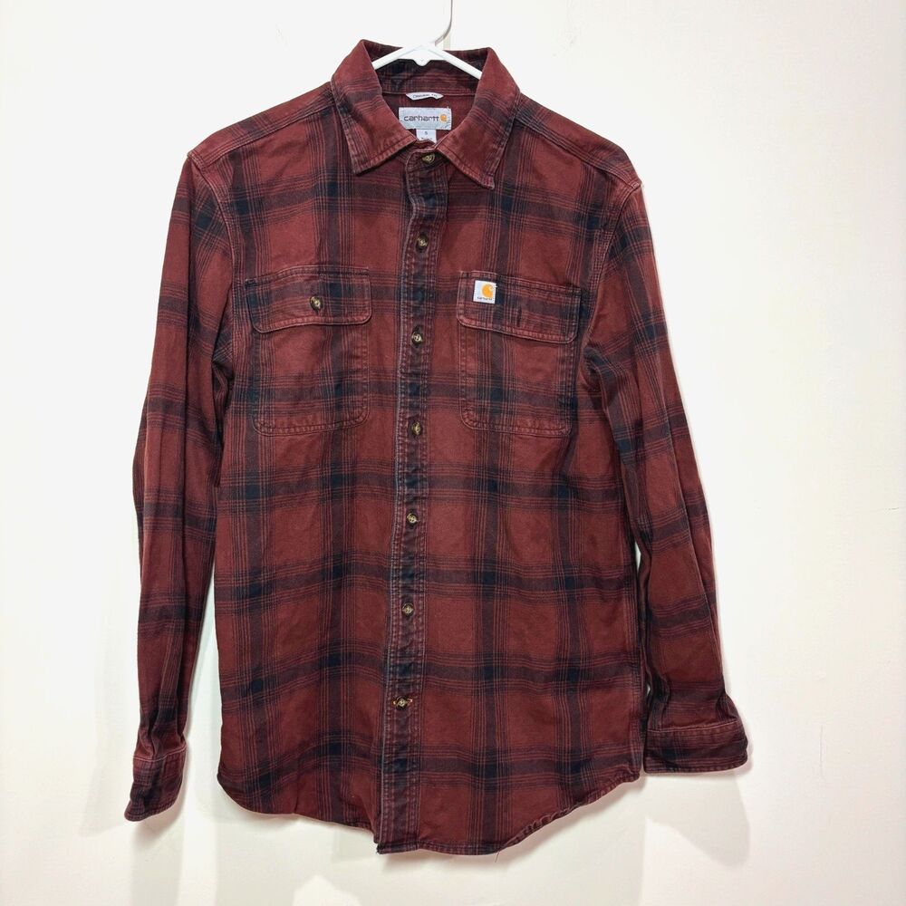 Carhartt Plaid Flannel Button Front Shirt Mens S Brown Rugged Lumberjack Utility